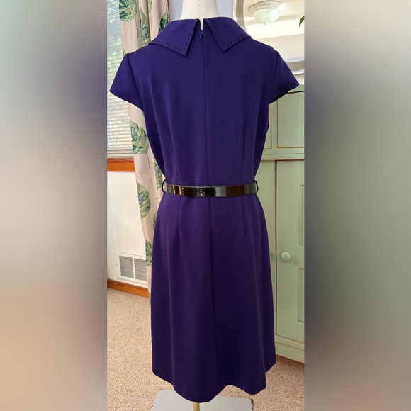 Tahari Arthur S. Levin Purple Sheath Dress w Collared Neckline & Belted Waist - Picture 5 of 12